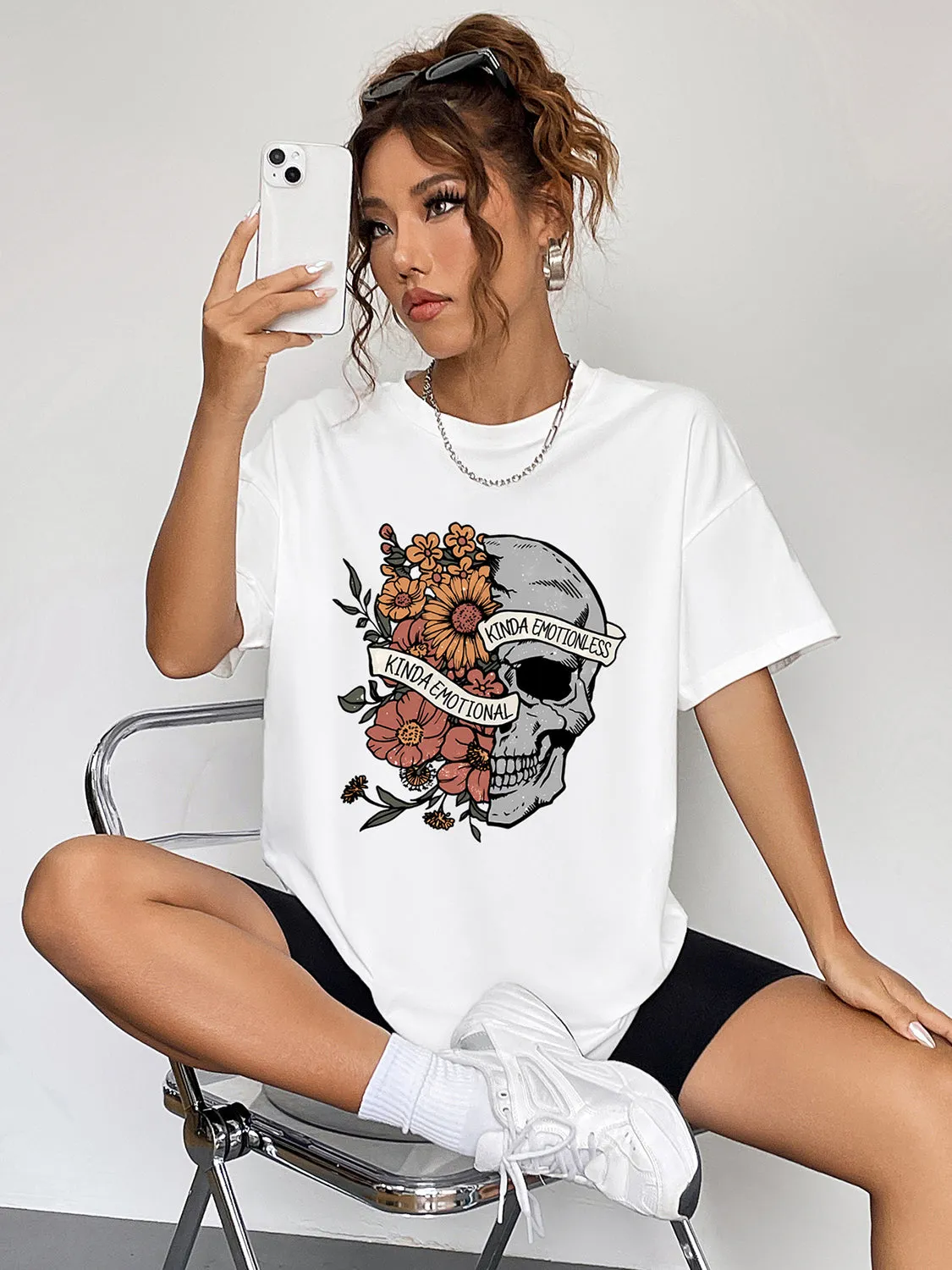 Hazel Blues® | Skull & Floral Graphic T-Shirt