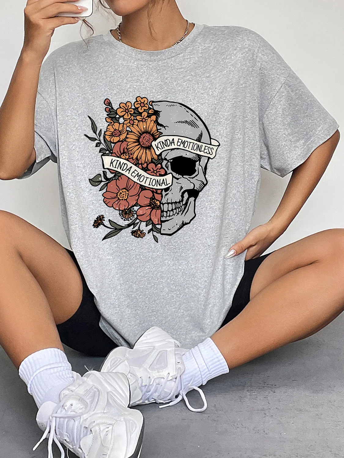 Hazel Blues® | Skull & Floral Graphic T-Shirt