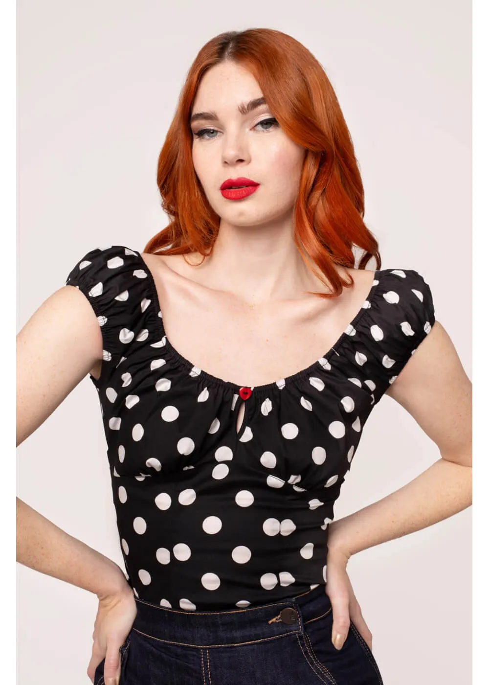 Hell Bunny Domino Polkadot 50's Top Black
