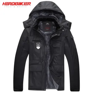HEROBIKER Winter Skiing Jacket Man Cold Protection Windproof Motorcycle Jacket Rainproof Fleece Cotton Chaqueta Hooded Jaqueta