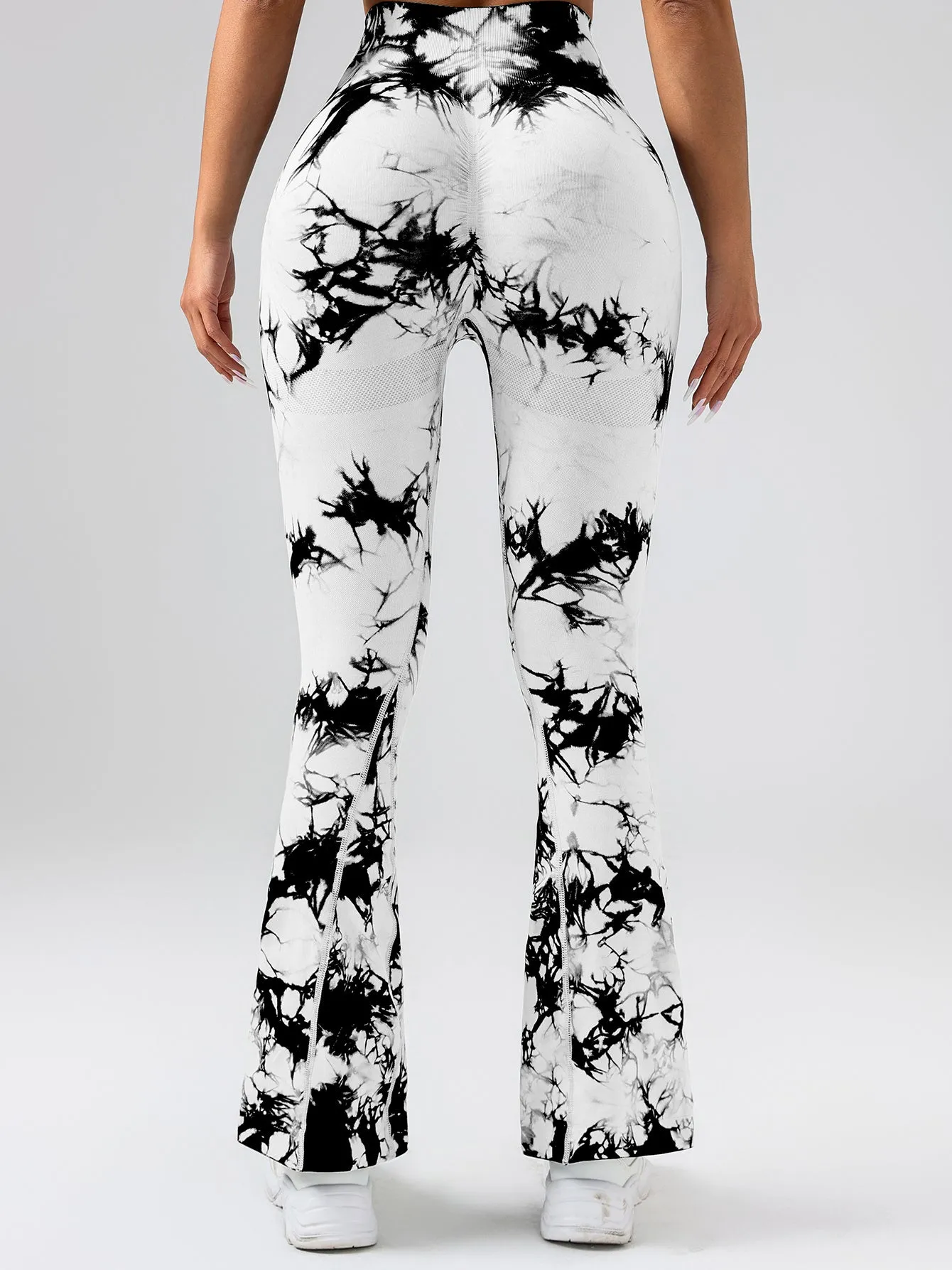 High-Waist Tummy Control Flare Yoga Pants For Women, Tie-Dye Stretch Slimming Bootcut Workout Pants, Fitness & Sports Activewear