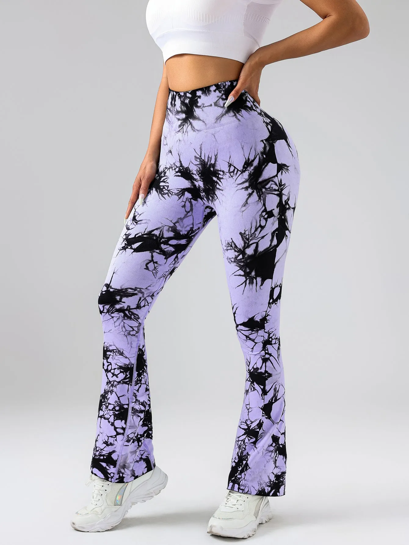High-Waist Tummy Control Flare Yoga Pants For Women, Tie-Dye Stretch Slimming Bootcut Workout Pants, Fitness & Sports Activewear