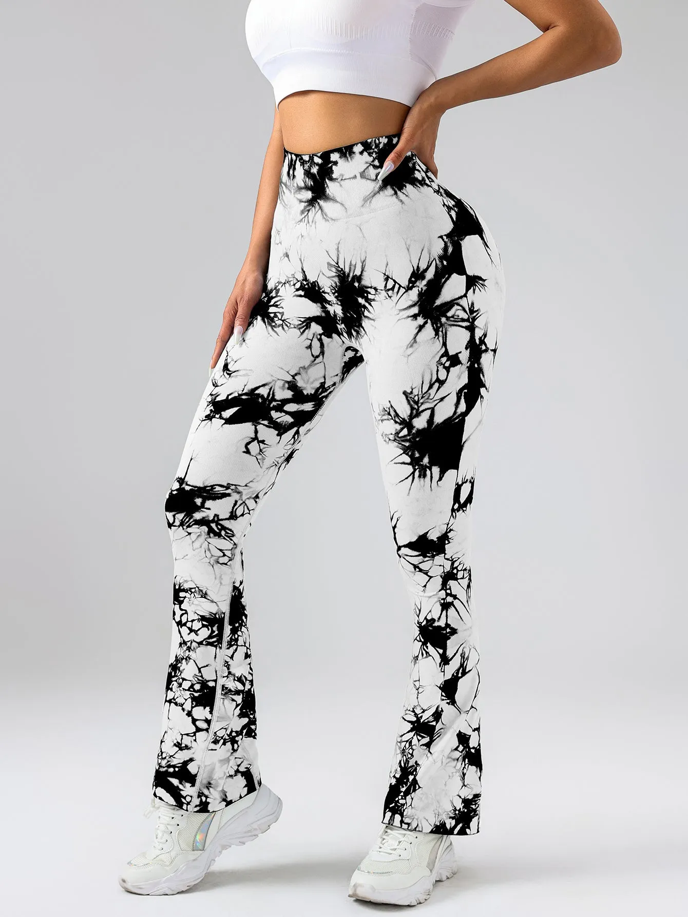High-Waist Tummy Control Flare Yoga Pants For Women, Tie-Dye Stretch Slimming Bootcut Workout Pants, Fitness & Sports Activewear