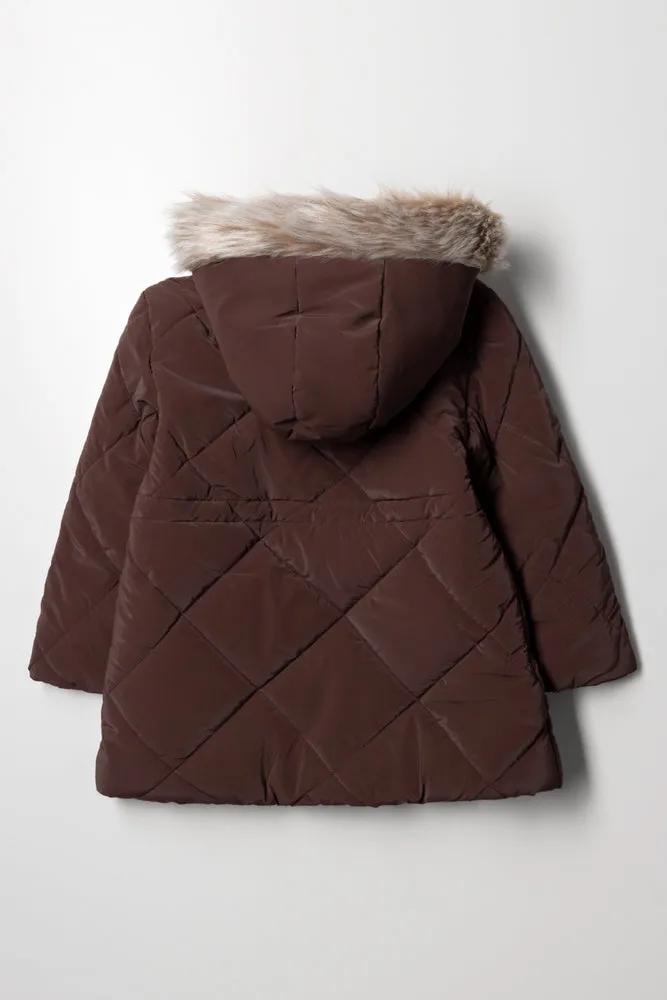 Hooded Puffer Jacket Brown