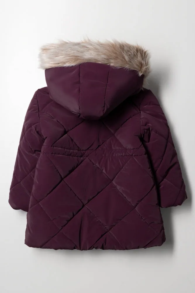Hooded Puffer Jacket Burgundy