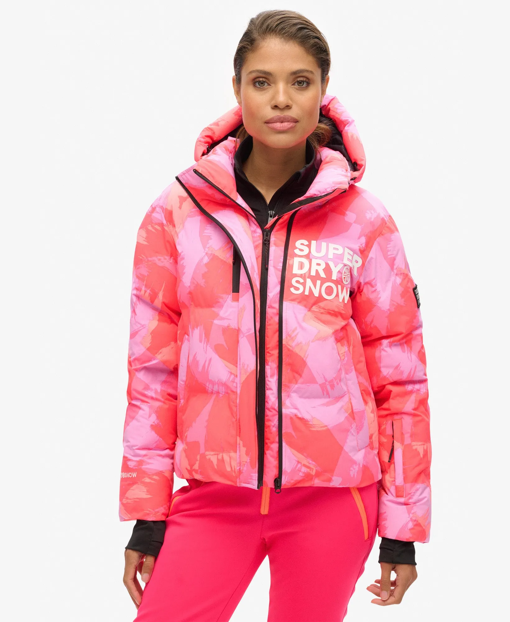 Hooded Ski Boxy Puffer Jacket | Brush Camo Coral