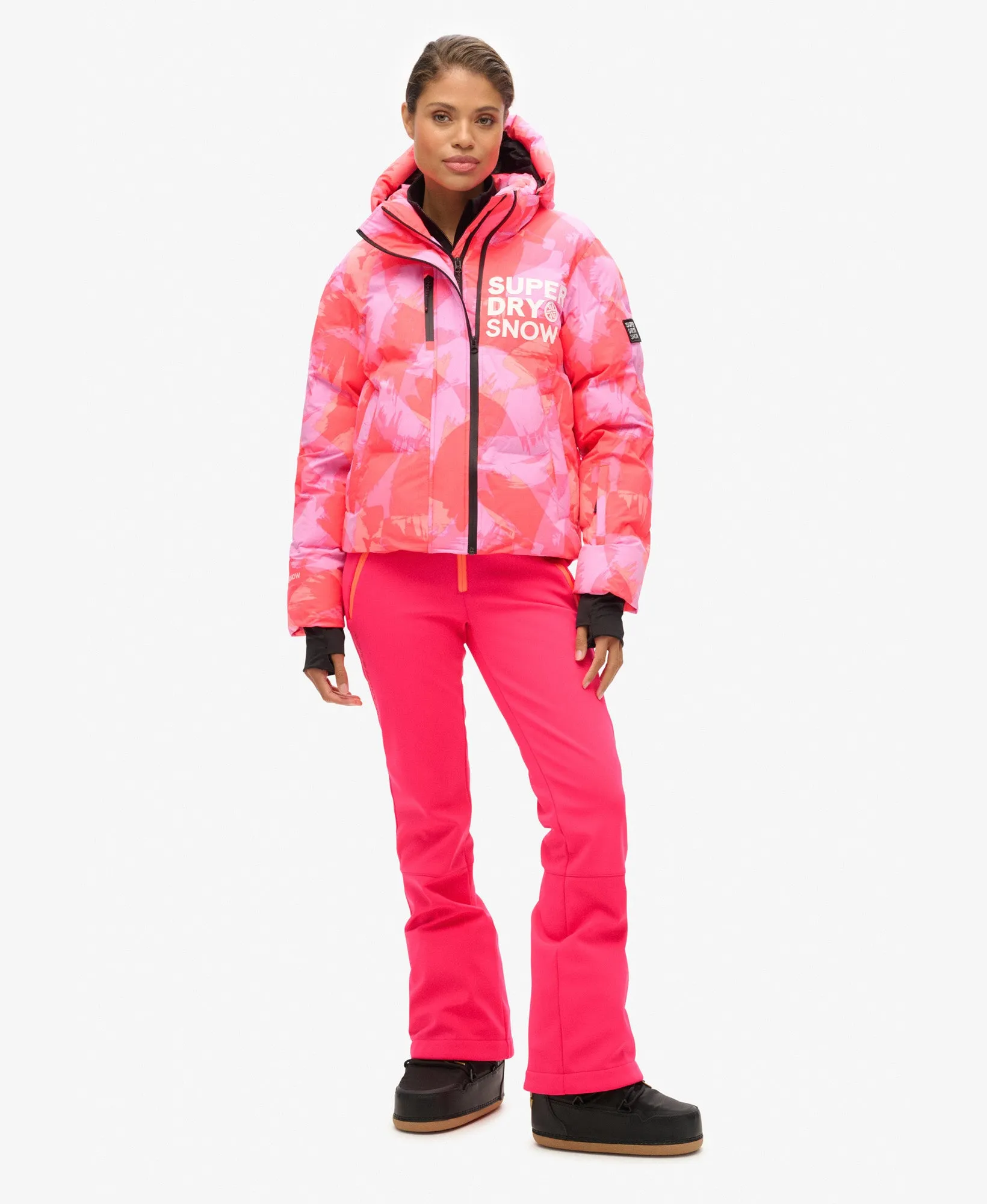 Hooded Ski Boxy Puffer Jacket | Brush Camo Coral