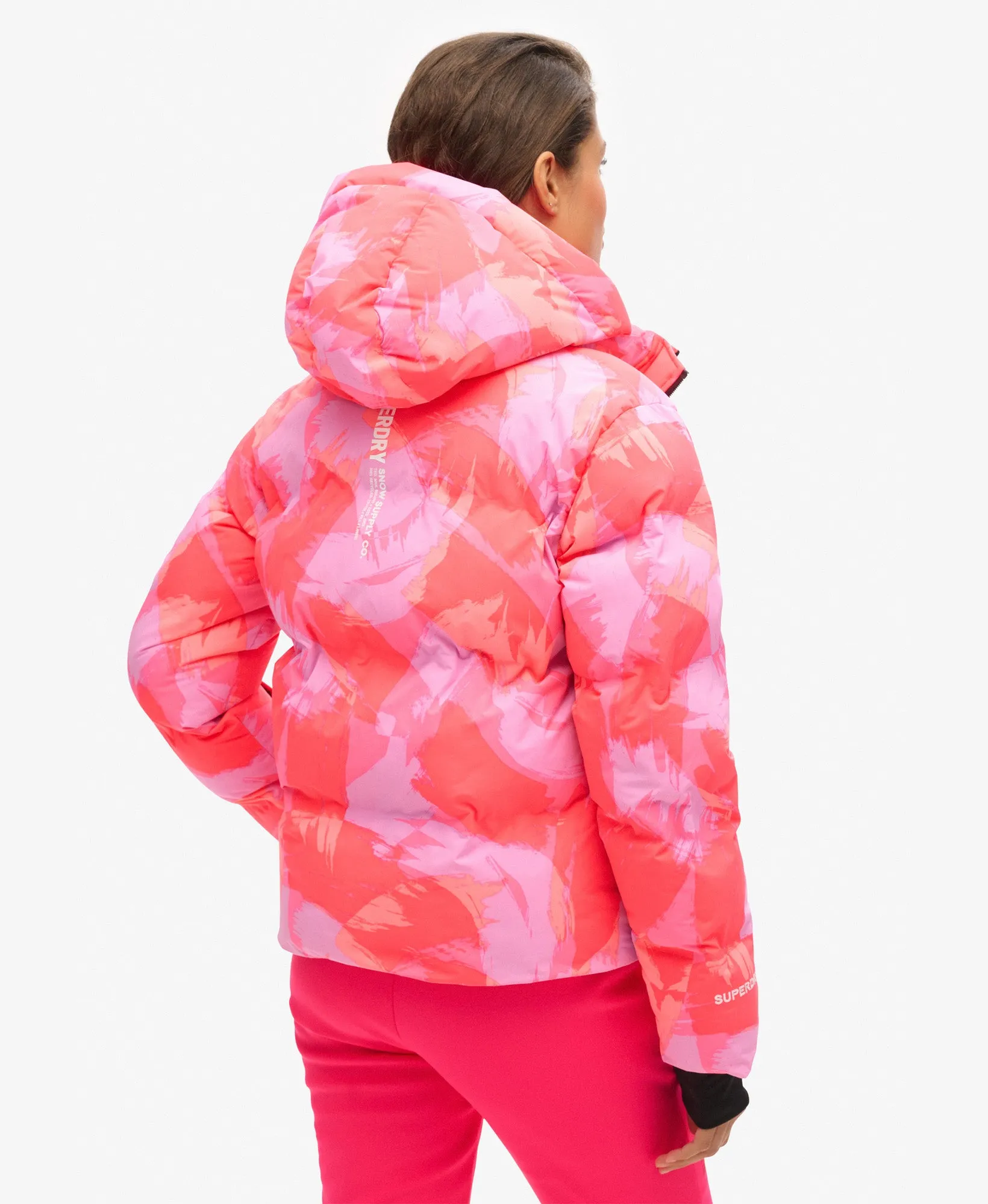 Hooded Ski Boxy Puffer Jacket | Brush Camo Coral
