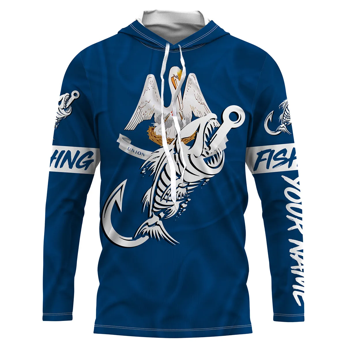 LA Fishing Custom Louisiana Flag Fish hook skull custom fishing Long sleeve, Long Sleeve Hooded NPQ705