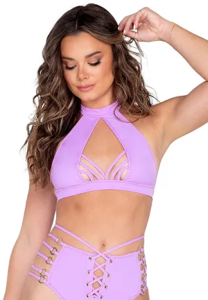 Lavender Halter Neck Top With Strap Detail