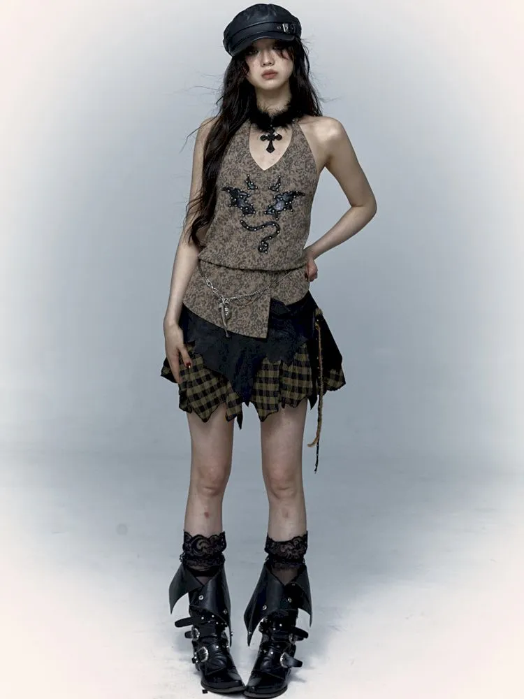 leopard print halter neck vest