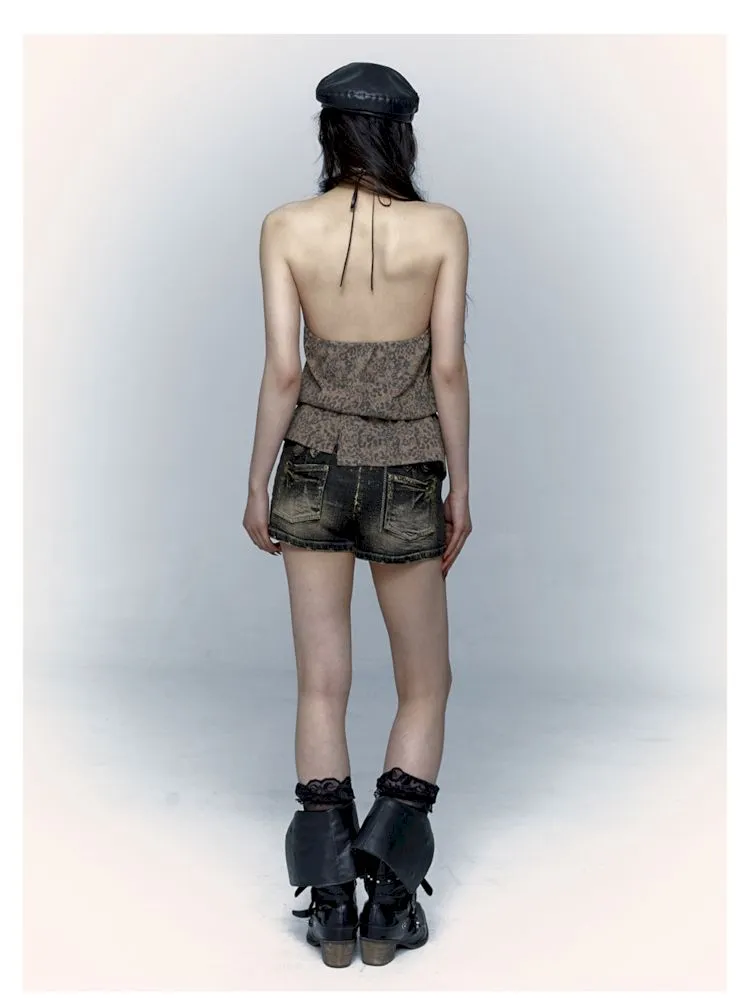 leopard print halter neck vest