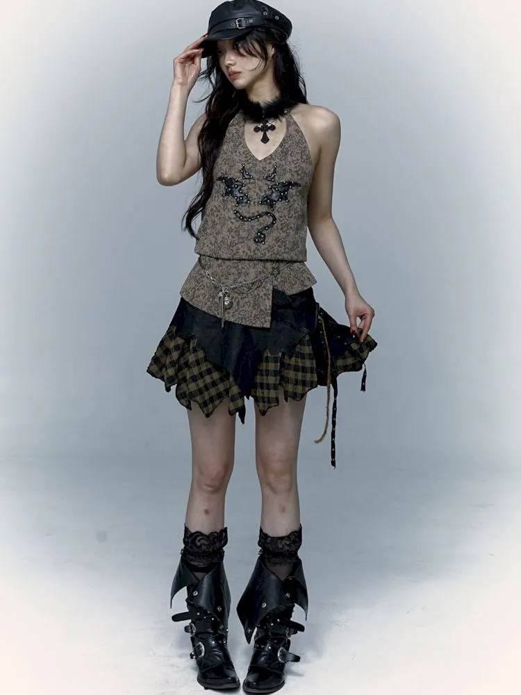 leopard print halter neck vest