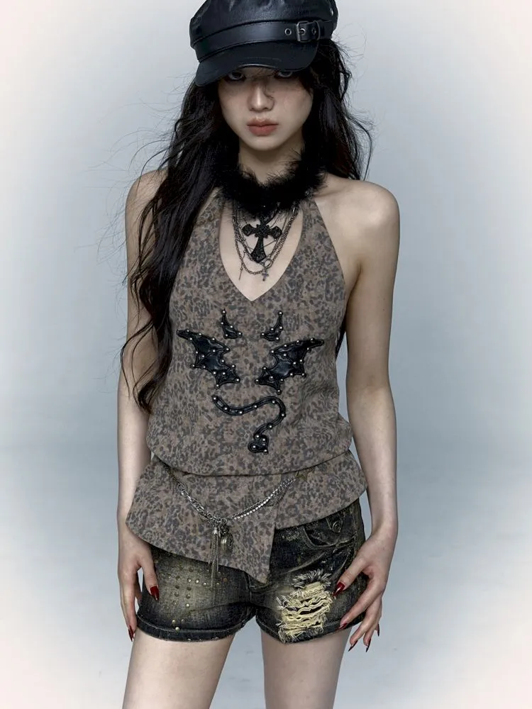 leopard print halter neck vest