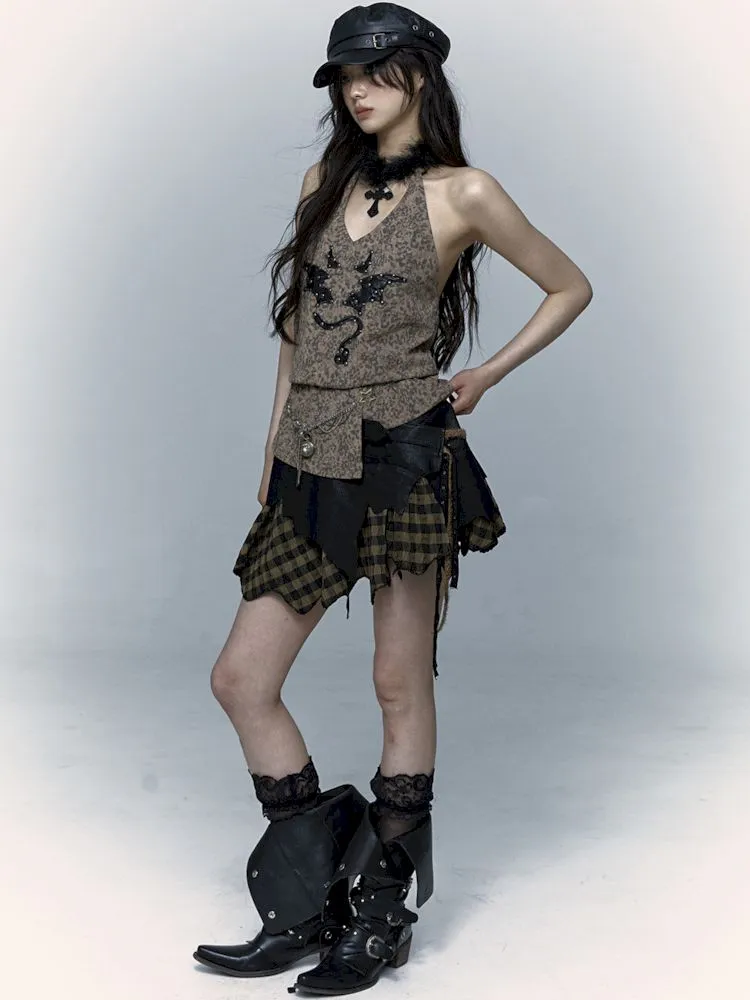 leopard print halter neck vest