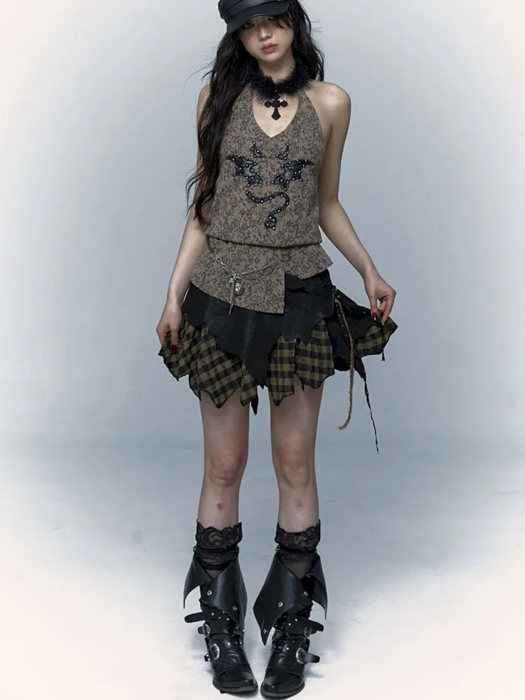 leopard print halter neck vest
