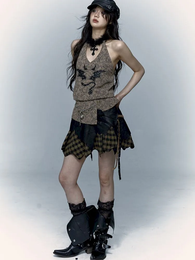leopard print halter neck vest