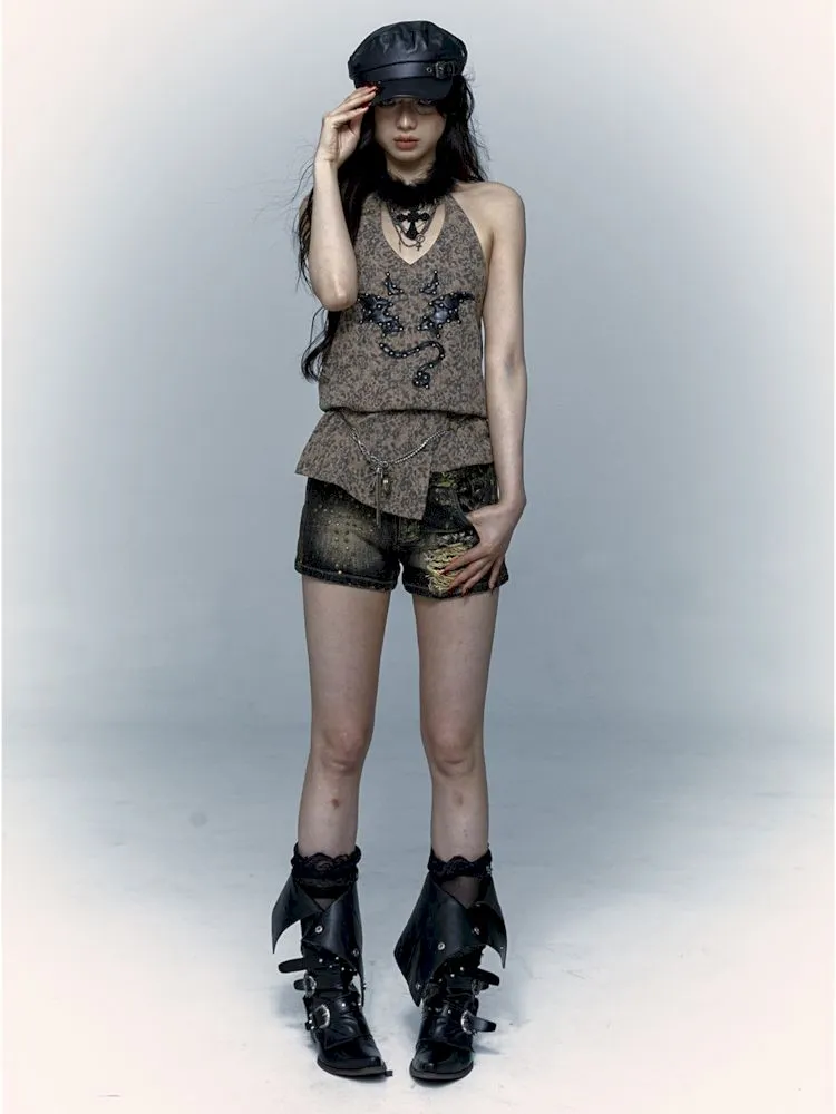 leopard print halter neck vest