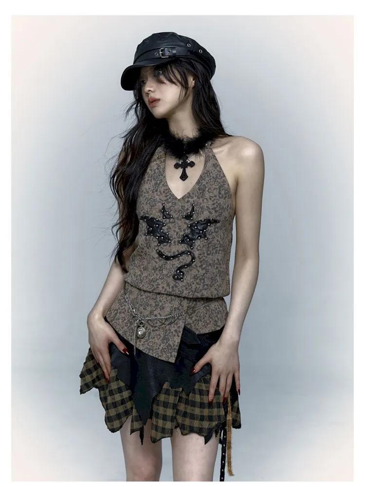 leopard print halter neck vest