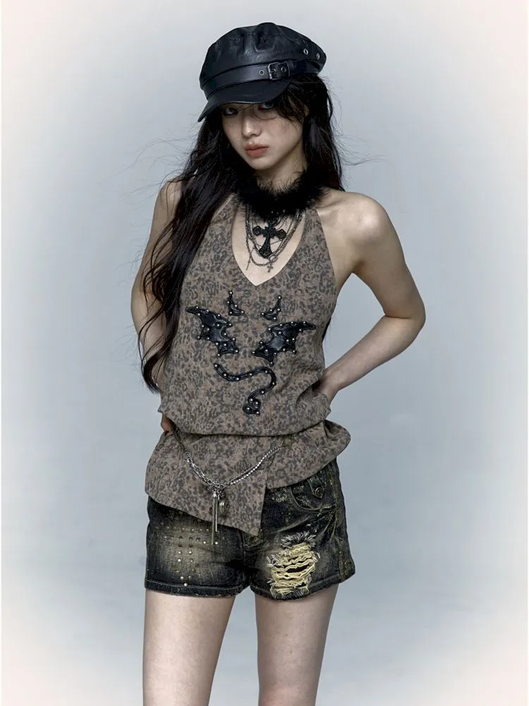leopard print halter neck vest