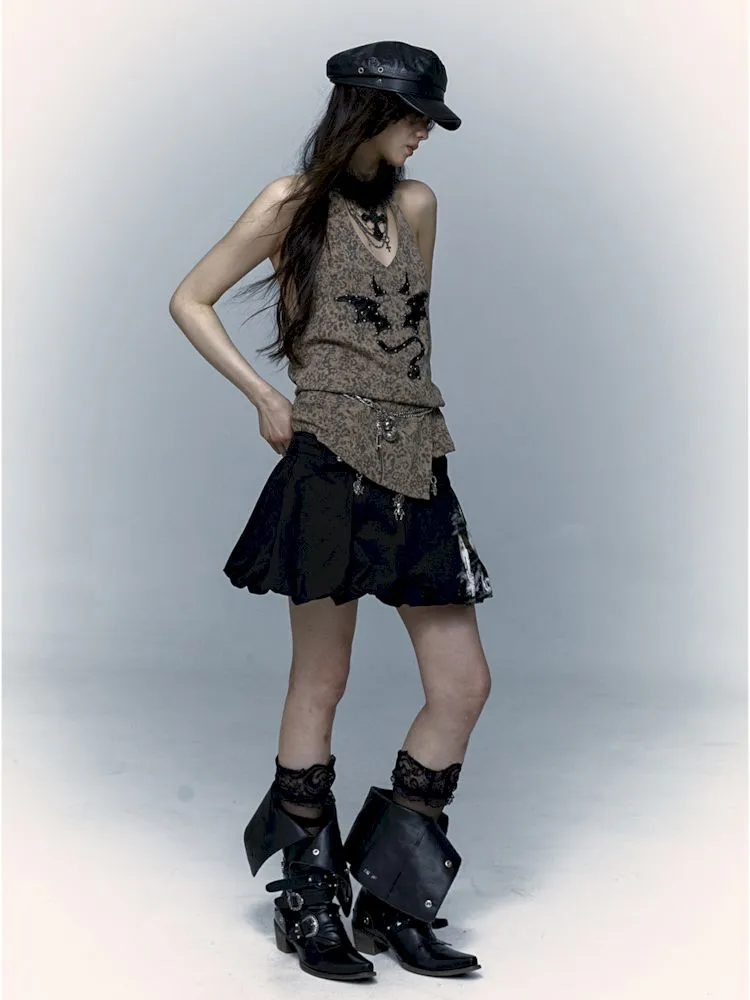 leopard print halter neck vest