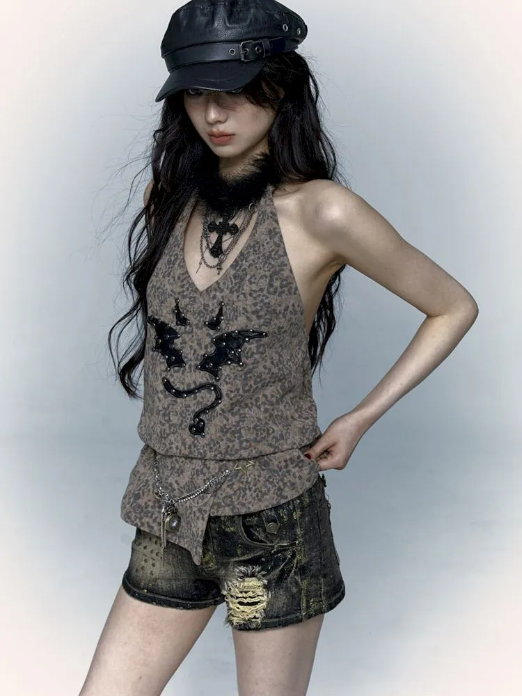 leopard print halter neck vest
