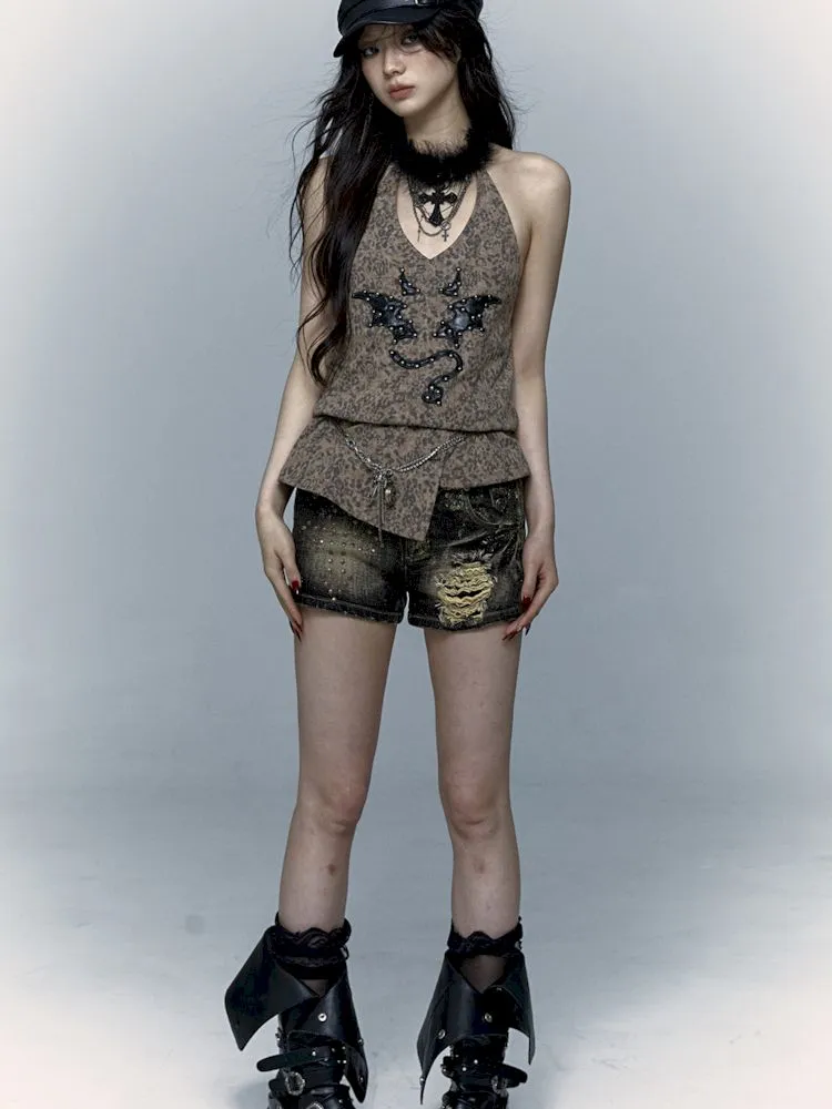 leopard print halter neck vest