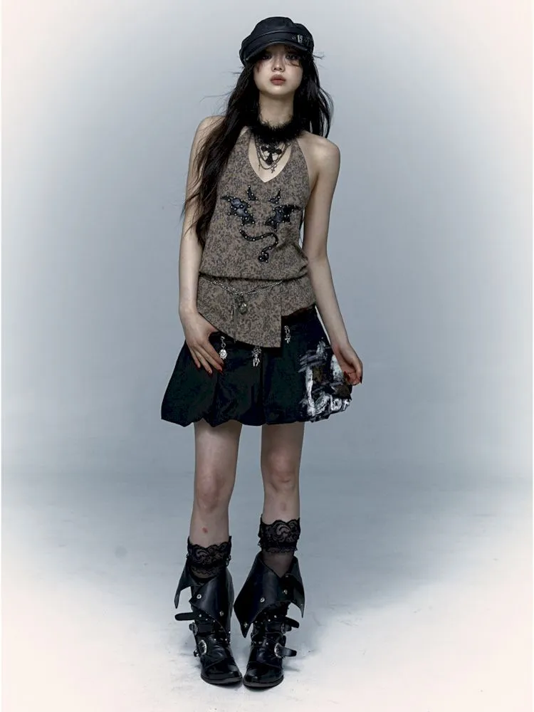 leopard print halter neck vest