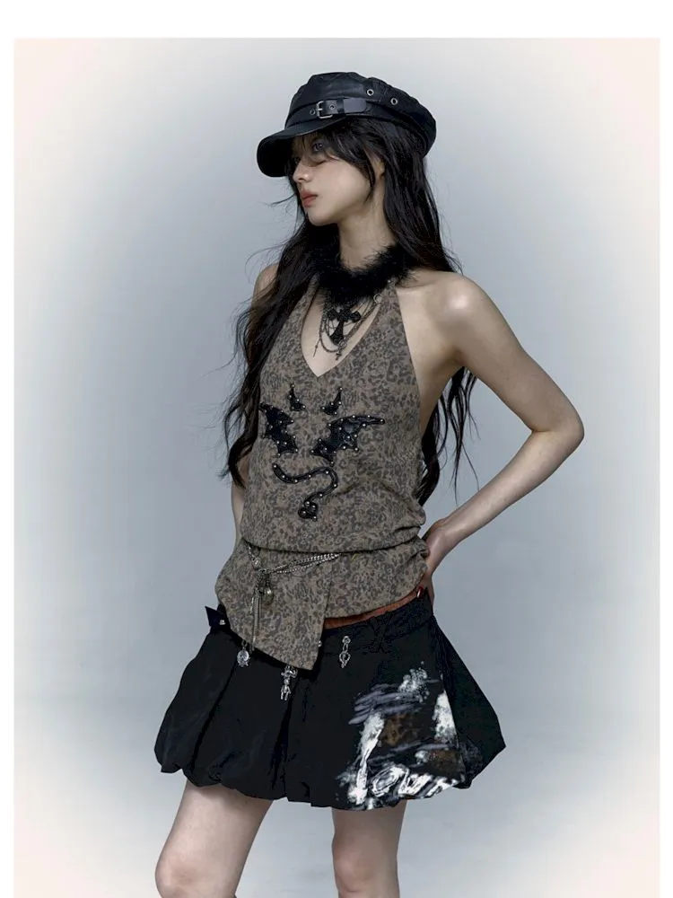 leopard print halter neck vest