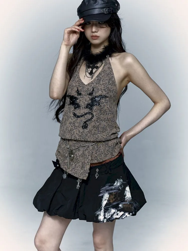 leopard print halter neck vest