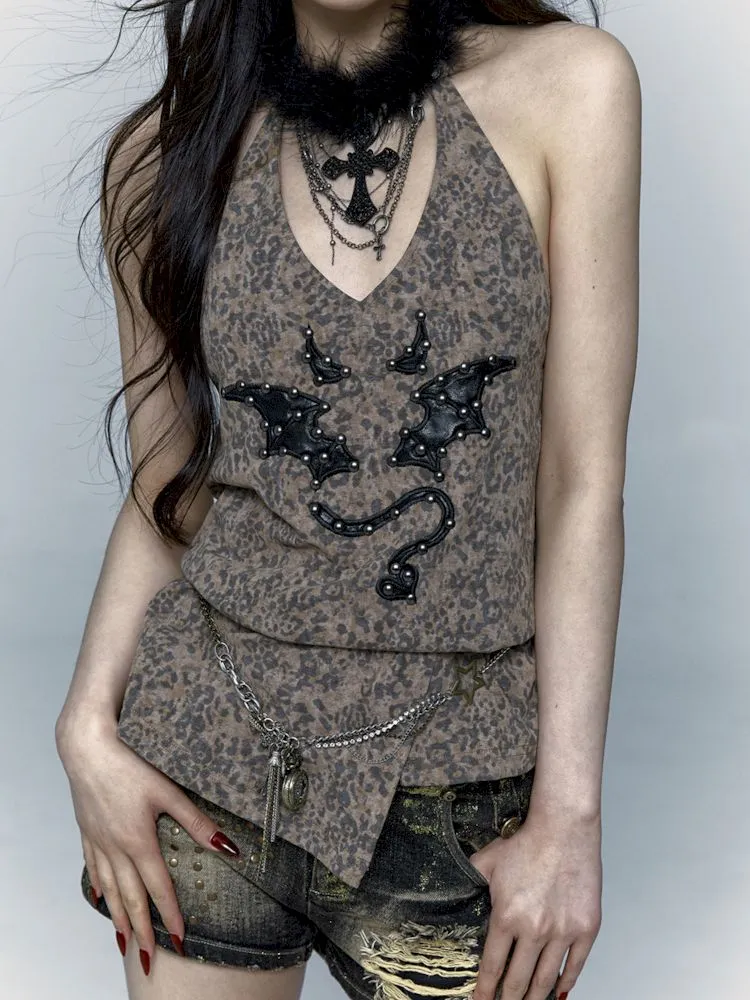 leopard print halter neck vest