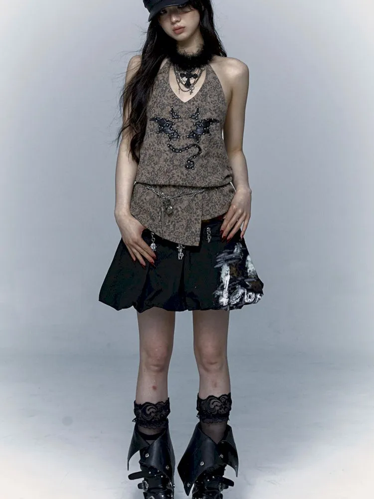 leopard print halter neck vest