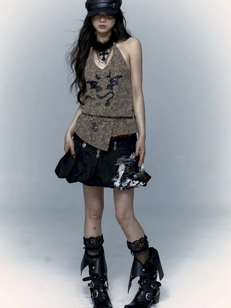 leopard print halter neck vest