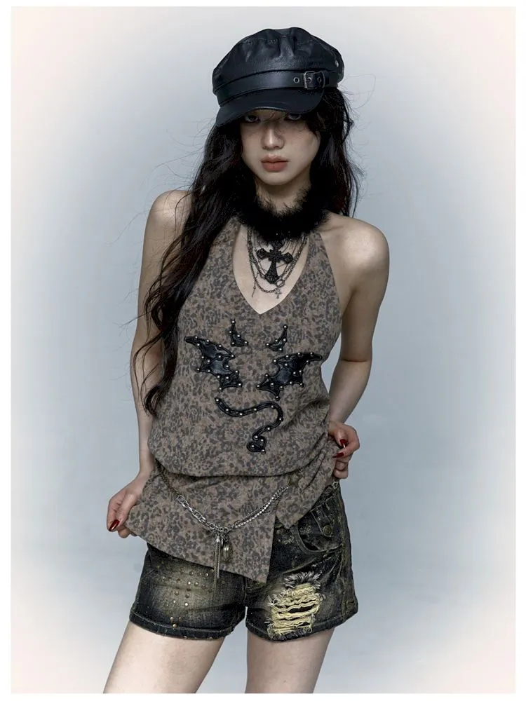 leopard print halter neck vest