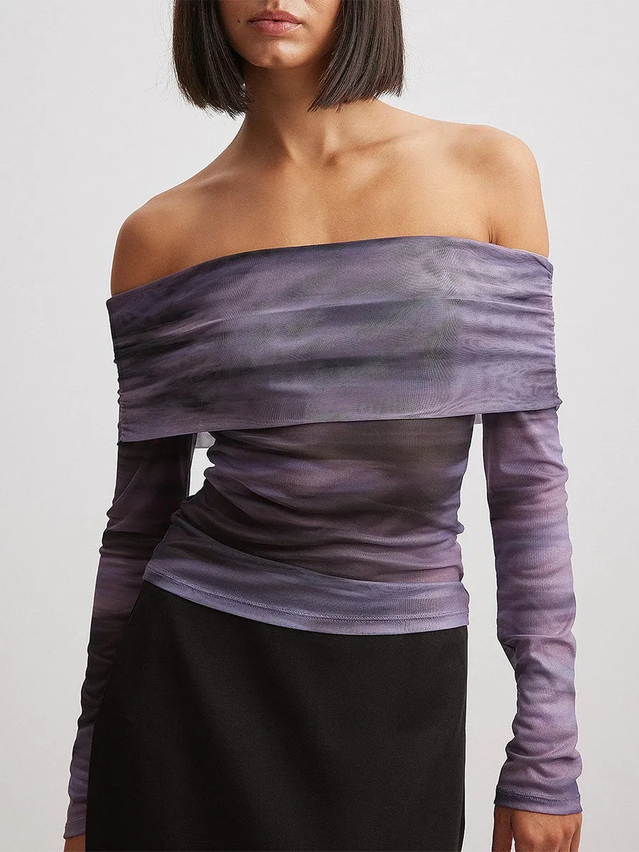 Long Sleeve Mesh Off Shoulder Top