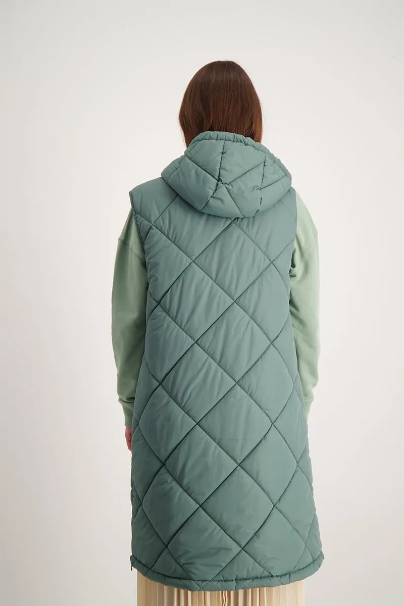 Longer Length Puffer Jacket - Dark Green