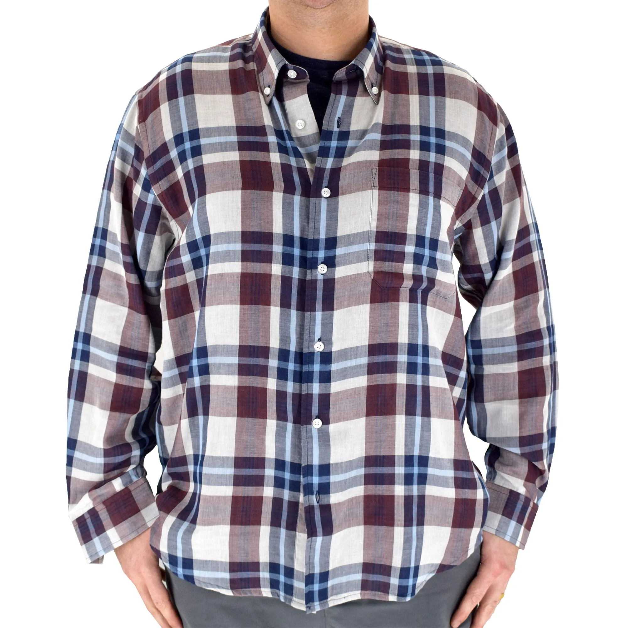 Lord Daniel Burgundy Plaid Long Sleeve Sport Shirt - 2800-806