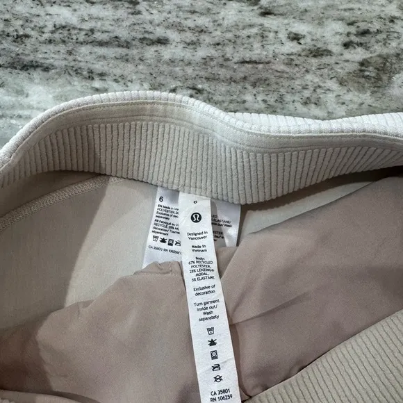 Lululemon Ribbed Softstreme High-Rise Short 2” Size 6Color: Bone
