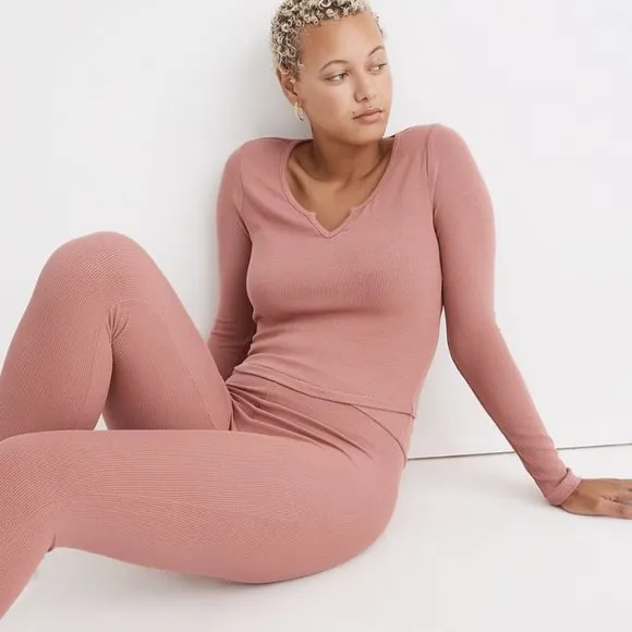 Madewell Ribbed Notch-Front Pajama Set Size S