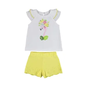 MAYORAL - Floral Flamingo Top & Short Set - Yellow