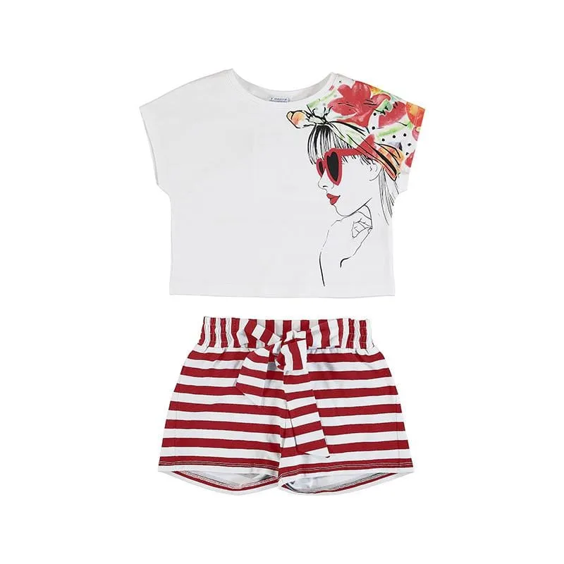 MAYORAL - Poppy Stripe Short Set - Red