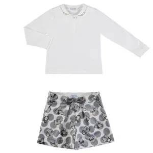 MAYORAL SILVER DIAMANTÉ PETER PAN COLLAR TOP WITH SHORTS