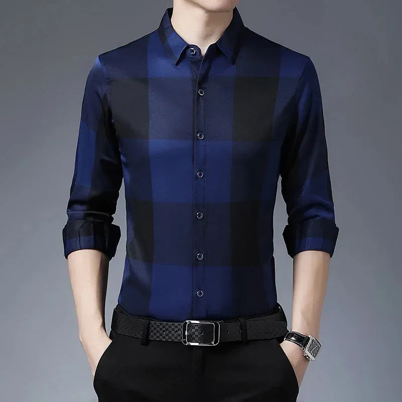 Men's Autumn Business Casual Plaid Long Sleeve Shirt