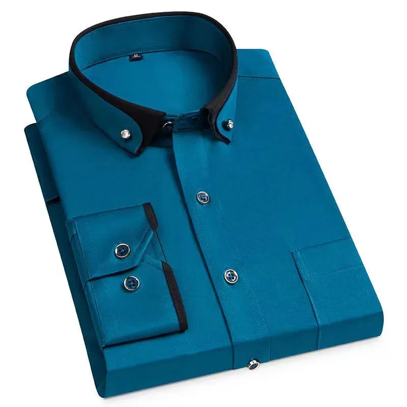 Men's Iron-Free Long-Sleeve Polyester Dress Shirt