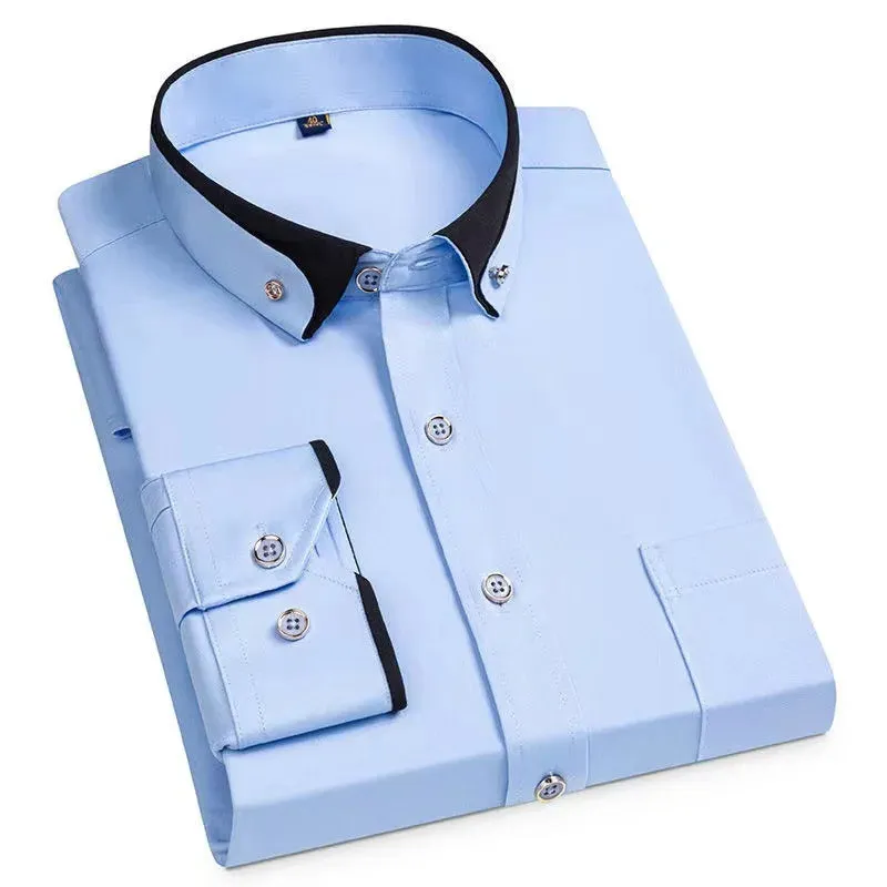 Men's Iron-Free Long-Sleeve Polyester Dress Shirt