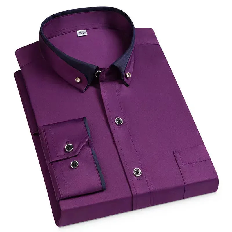 Men's Iron-Free Long-Sleeve Polyester Dress Shirt