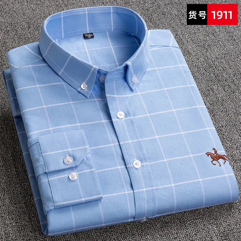 Men's Plus Size Embroidered Horse Long Sleeve Cotton Shirt