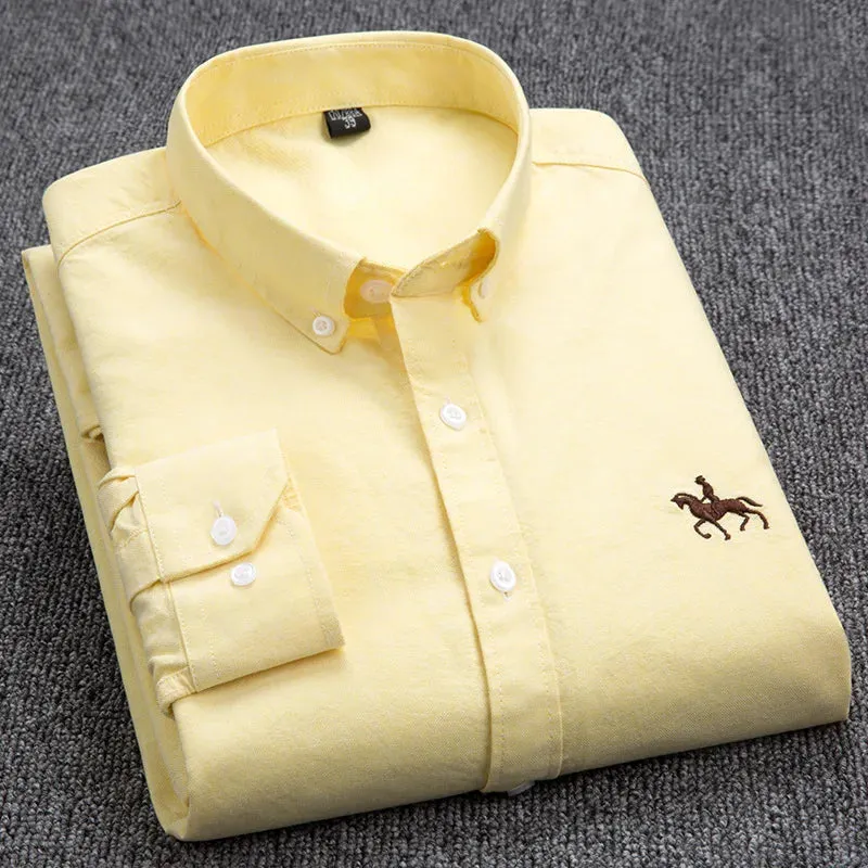 Men's Plus Size Embroidered Horse Long Sleeve Cotton Shirt