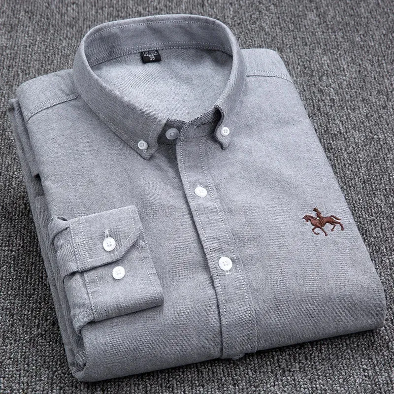 Men's Plus Size Embroidered Horse Long Sleeve Cotton Shirt