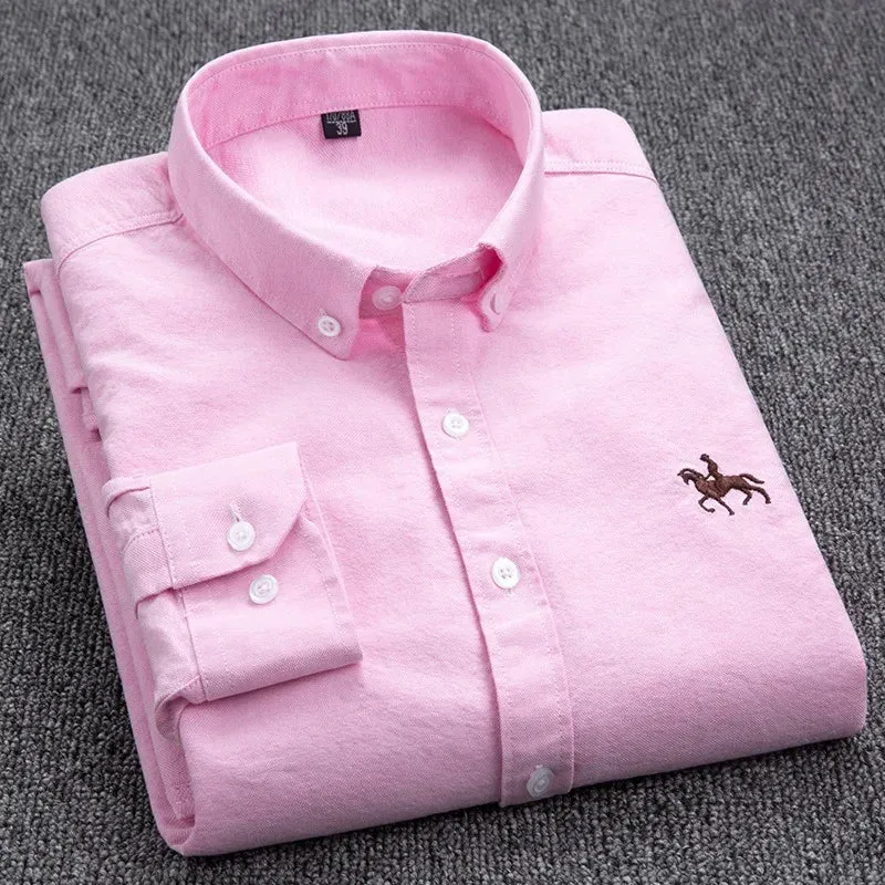 Men's Plus Size Embroidered Horse Long Sleeve Cotton Shirt